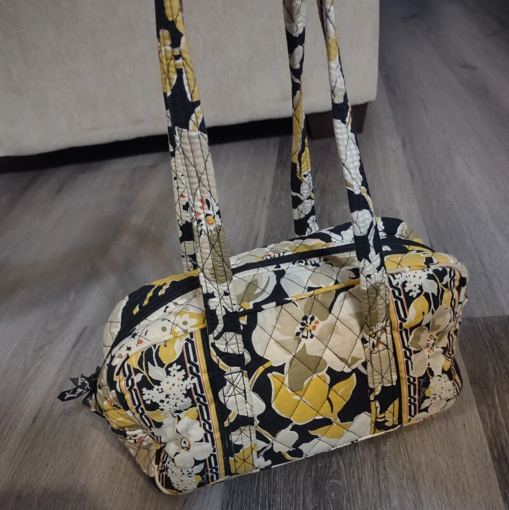 Vera Bradley Yellow and Black Floral Quilted Shoulder Bag - Picture 7 of 14